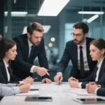 Benefits of using a back casting room where a business team collaborates around a table to plan long-term strategy