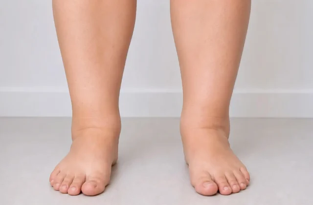 Both legs showing cankles where the calf blends into the ankle without a clear line