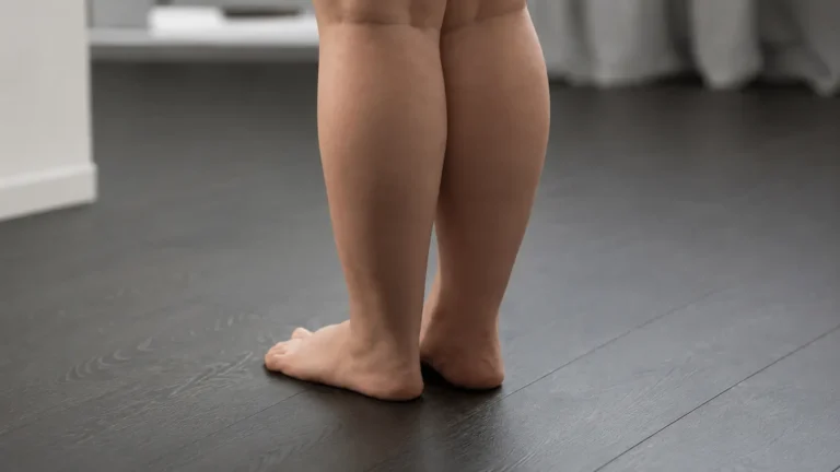 Both legs showing cankles where the calf blends into the ankle without a clear line