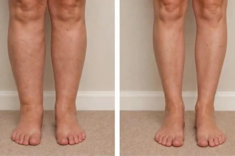 Cankles vs. ankles comparison showing a leg with cankles next to a leg with a normal ankle taper