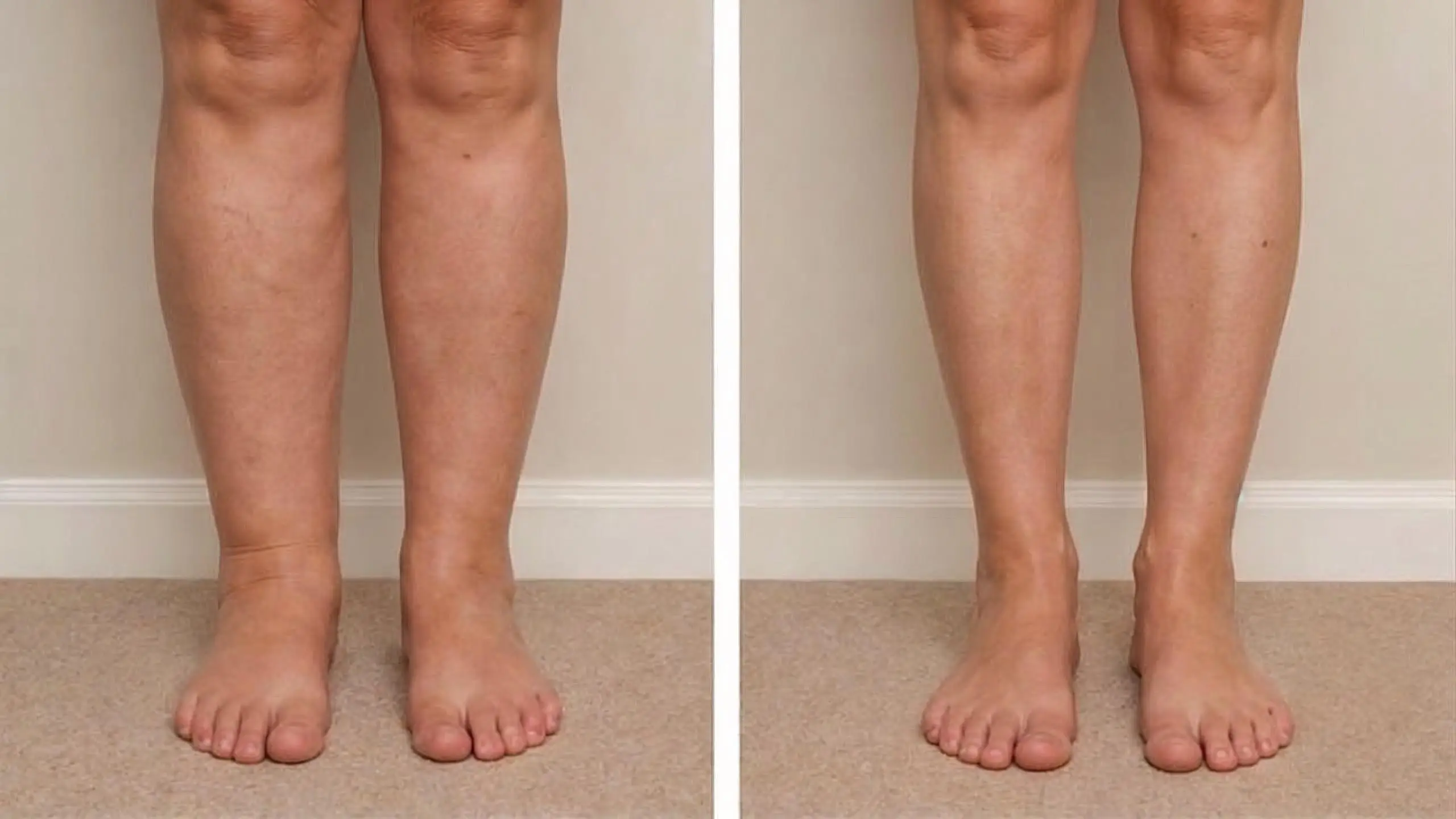 Cankles vs. ankles comparison showing a leg with cankles next to a leg with a normal ankle taper