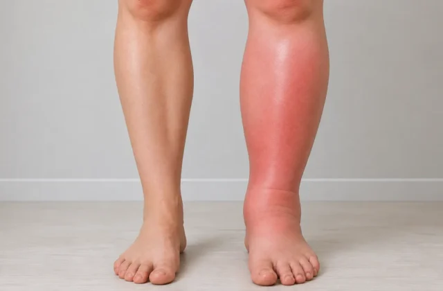 Cankle pictures comparing a normal calf to a swollen, red cankle