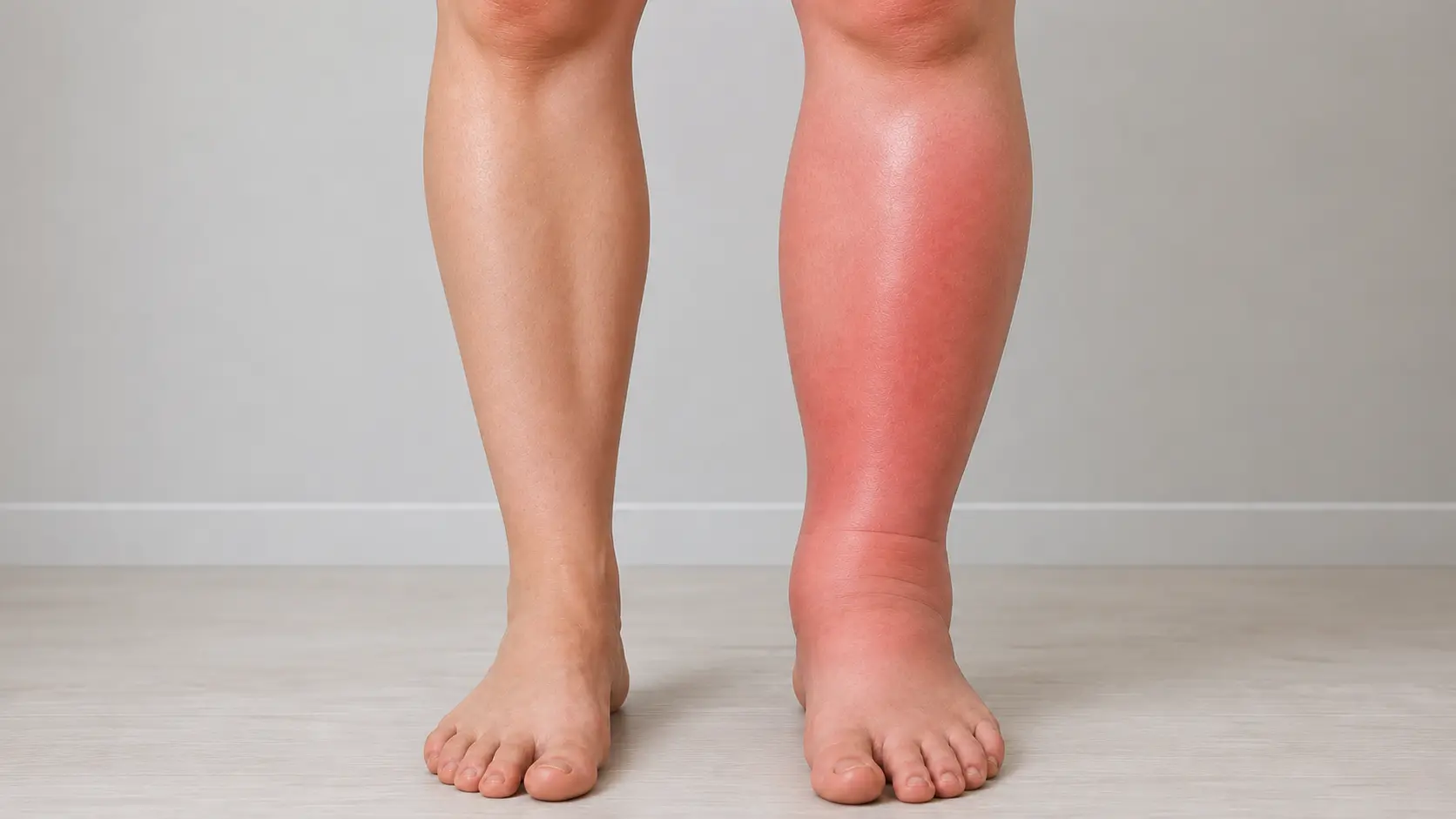 Cankle pictures comparing a normal calf to a swollen, red cankle