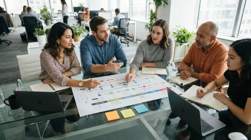 Product team reviewing workflow